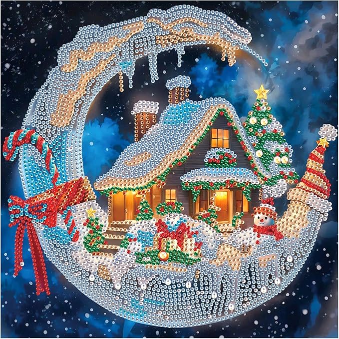 Diamond Art Painting Kits for Adults, Christmas 5D Special Shape Diamond Art Kits for Beginners, Crystal Rhinestones Diamond Art Painting for Home Wall Decor Gift 12×12 inch, Moon Christmas House