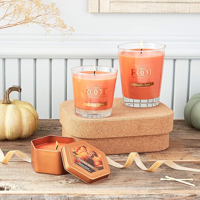 Root Candles Fall Scented Candles in Travel Tin 24-Hour Honeycomb Traveler Handcrafted Beeswax Blend Candle, 4-Ounce, Pumpkin Spice