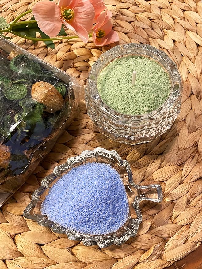 VITARIE Refillable Pearled Candle Sand 18oz, Unscented, 30 Cotton Wicks, 1.1lb Long Burning, Candle Making Kit, Sky Blue