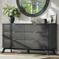 HUAHUU Fluted 6 Drawers Dresser for Bedroom, 55" Mid Century Modern & Chests of Drawers, Curved Profile Design, TV Stand, Wood Storage Dresser for Entryway, Hallway, Black