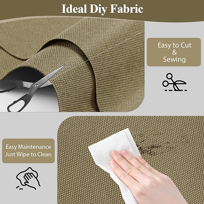 Foreate Waterproof Canvas Fabric by The Yard 600D Fade & UV Resistant Indoor Outdoor Oxford Fabric 58” W Upholstery Polyester Material for Patio Chairs Tent Camping DIY, 1 Yard Khaki