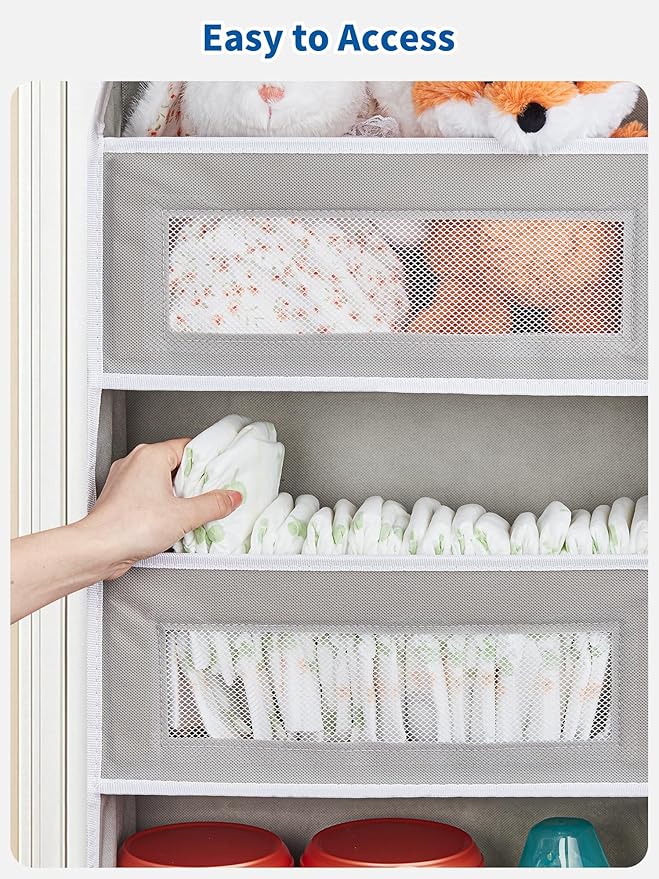 JARLINK Over The Door Organizer, 5 Shelf Door Hanging Organizer with 5 Large Pockets, 44 lbs Weight Capacity Hanging Storage for Bathroom, Bedroom, Nursery, RV, Pantry (Light Grey)