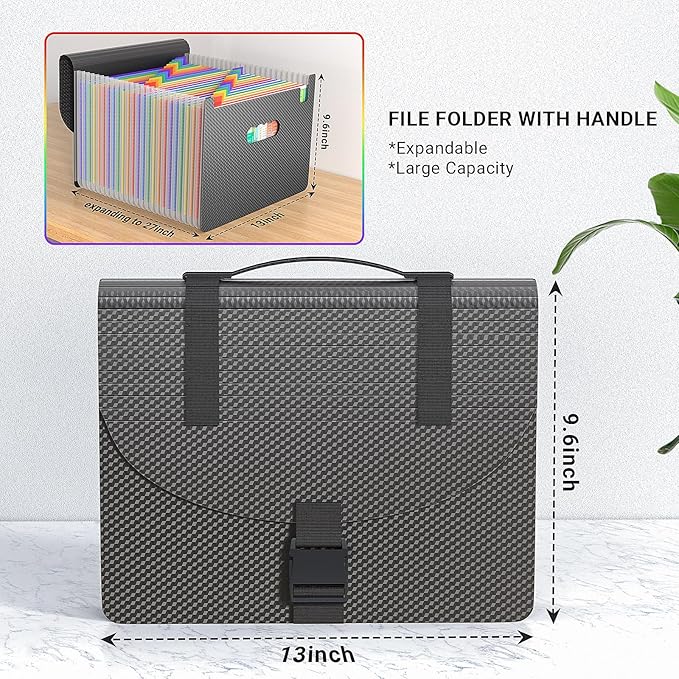 TOPCJ File Organizers with Handle,Portable Expanding File Folder,25 Pockets Accordion File Organizer for Receipt,Bill, A4/Letter Size Paper,Documents,a-z Tabs Include in Filing Folders Diamond