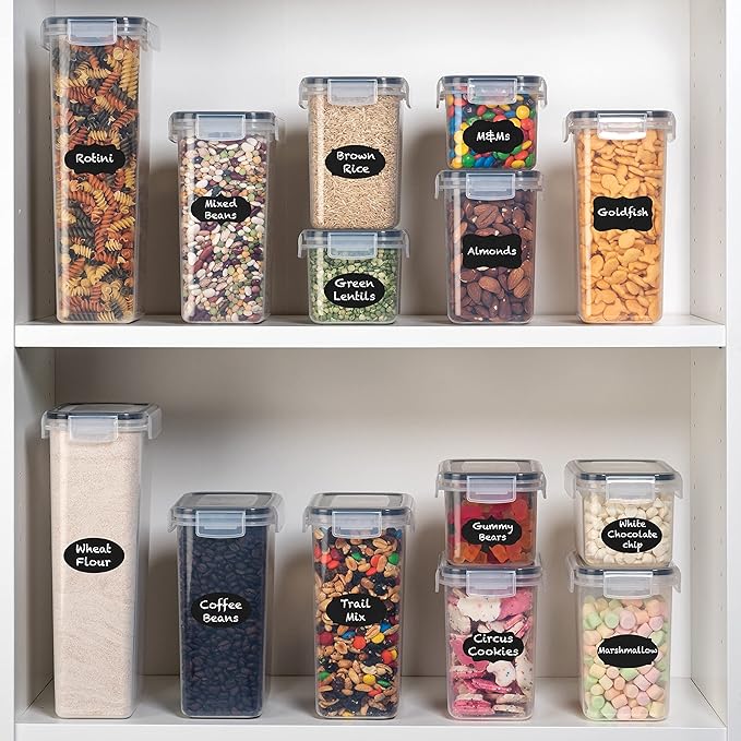 ClearSpace Airtight Food Storage Containers with Lids –14 Pack Kitchen Organization Set, Pantry Organization and Storage, Plastic Canisters with Lids - Cereal Containers Storage, Flour, Sugar (Black)