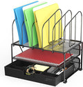 Deco Brothers Mesh Desk Organizer with Double Tray, 5 Upright Sections and Sliding Drawer, Black