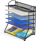 Simple Houseware 6-Tier Sliding File Organizer, Desk Letter Tray for Document and Mail Sorting, Black