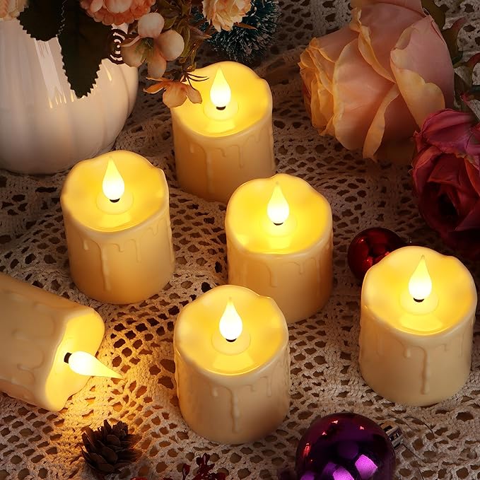 Rechargeable Flameless LED Votive Candles with Timer Remote - 2'' x 3'' Waterproof Flickering Tealights Candle - Battery Operated Pillar Candles for Wedding, Party and Holiday Decor - 6PCS