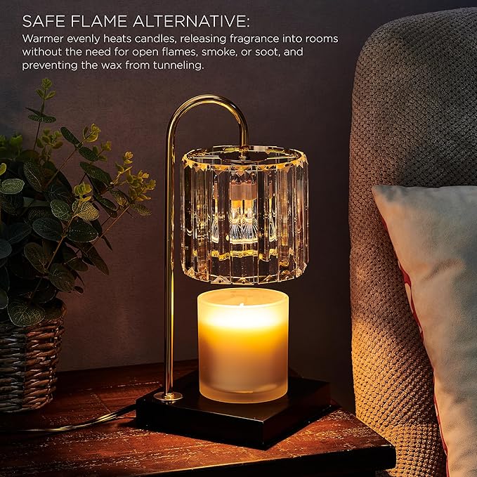 Mikasa 13.8 Inch Clear Glass Shade Electric Candle Warmer with Wood Base - Flameless Candle Melter for Home Decor, Safe Fragrance Diffuser Lamp, Fits Jar Candles Up to 4 Inches, 50W Halogen Bulb