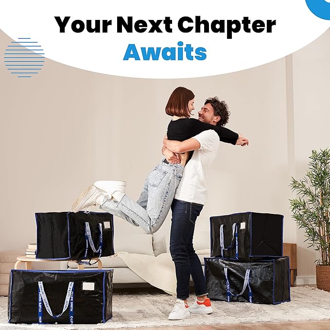 Clothing Storage Bags with Zipper - 4 Pack of Heavy Duty Moving Bags Extra Large - Dorm Storage Moving Tote Bag - Packing Bags for Moving Dorm Room Essentials, Pillows, Bedding & Blankets