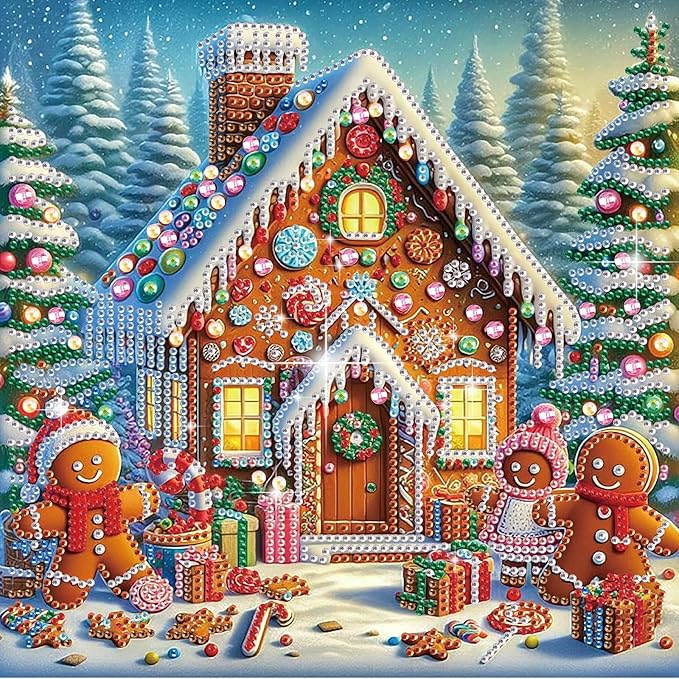 antor Christmas Diamond Painting Kit, 5D Special Shape Diamond Art for Adults, Gingerbread House DIY Crystal Rhinestones Diamond Painting, Holiday Wall Decor, Winter Home Decoration