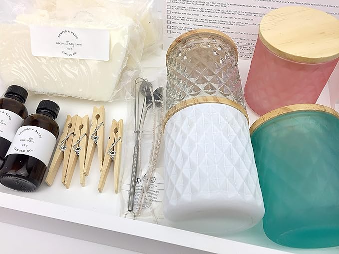 Luxe & Lavish DIY Coconut Wax Blend Candlemaking Kit by Banter & Bliss Candle Co. - Makes Four 5.65 oz. Candles - Make More Kit (32 pieces)