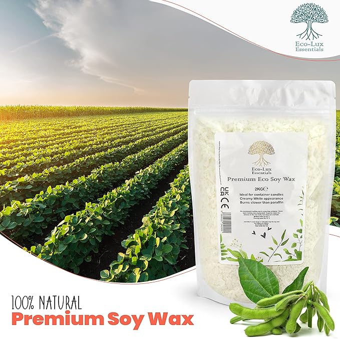 Eco-Lux Essentials 4.4lbs Premium Eco Soy Wax, White, Vegan Cruelty Free, Candle Making from Organic Farm 100% Natural SOYA Wax (4.4, Pounds)