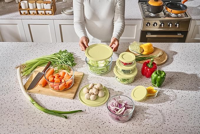 DURA LIVING 16-Piece Glass Food Storage Containers Set (8 Containers + 8 BPA-Free Lids) | 1-Cup, Leakproof | Microwave, Freezer, Oven & Dishwasher Safe | Ideal for Meal Prep & Pantry Organization