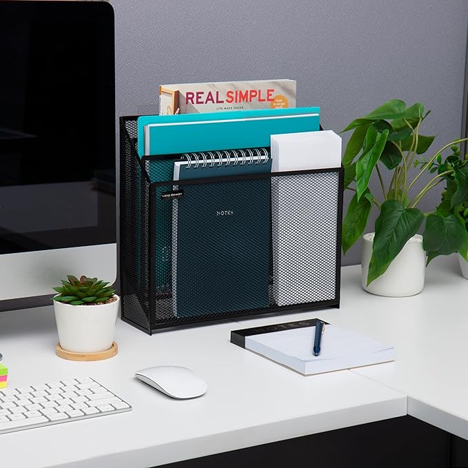 Mind Reader Vertical File Storage, Desktop Organizer, Workspace, Office, Metal Mesh, 12.5"L x 3.75"W x 11.5"H, Black
