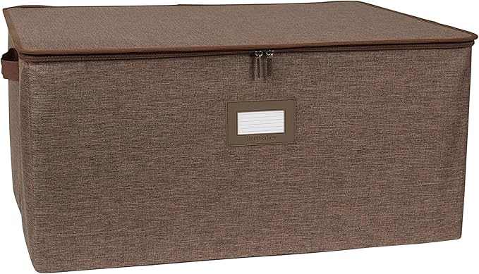 Covermates Keepsakes Zip-Top Storage Box Set, 3 Pack Heavy Duty Polyester Organizer Bins, Stackable Design, ID Window, Reinforced Handles, Closet Home Storage, Brown Heather