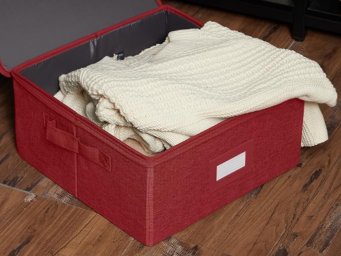 Covermates Keepsakes Zip-Top Storage Box Set, 3 Pack Heavy Duty Polyester Organizer Bins, Stackable Design, ID Window, Reinforced Handles, Closet Home Storage, Red Heather