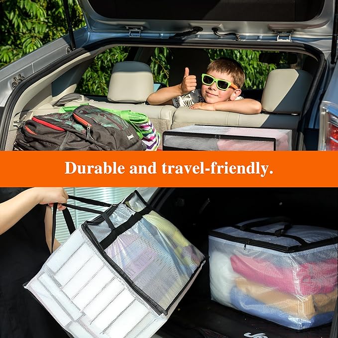 Vieshful 3 Pack 60L Clear Clothes Storage Bags with Zipper and Handles, Large Plastic Organizers for Comforter Clothes Bedding Blankets Duvets Pillow Toys & Moving
