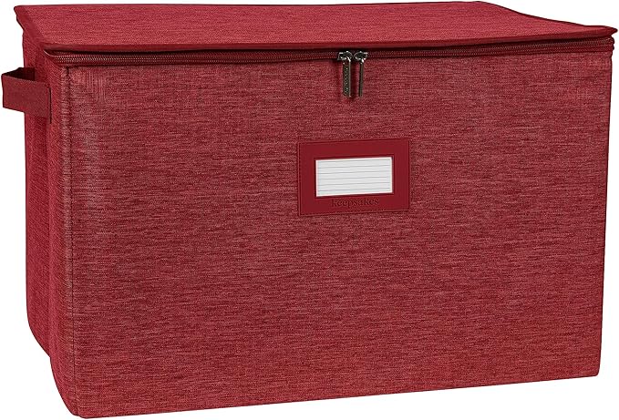 Covermates Keepsakes Zip-Top Storage Box Set, 3 Pack Heavy Duty Polyester Organizer Bins, Stackable Design, ID Window, Reinforced Handles, Closet Home Storage, Red Heather