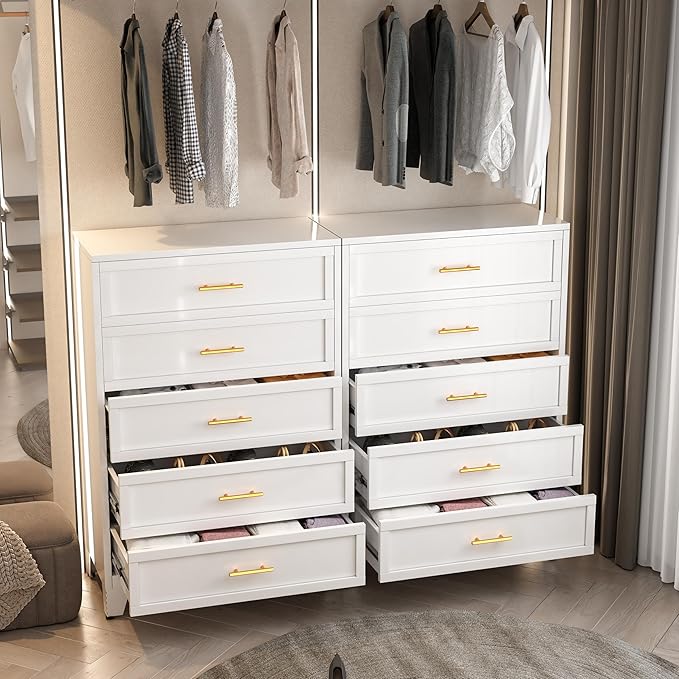 Ckzbx Metal Dresser Tall White Dresser for Bedroom Chest,53.54" H White Drawer Chest, Closet Dressers & Chests of Drawers for Living Room, Hallway (5 Drawers)