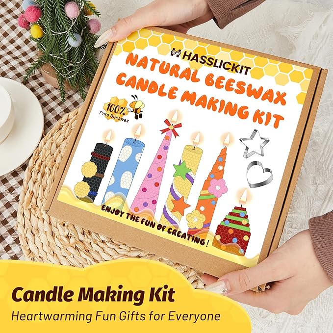 HASSLICKIT Beeswax Candle Making Kit for Beginners, 12 Beeswax Sheets for Candle Making Rolling DIY Kits (12 Colors, 8 x 8 inch)