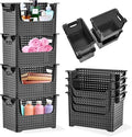 Skywin TidyFriend Stackable Storage Bins for Pantry 4 Pack, Stackable Bins For Organizing Food, Kitchen, and Bathroom Essentials (Circle with Handle)(Black)
