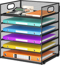6 Tray Paper Organizer Letter Tray with Handle - Mesh Desk File Organizer, Paper Sorter Organizer for Office, Home or School File Folder Holder -Black