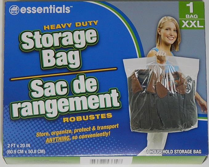 essentials(TM) Heavy Duty Clear Plastic Storage Bags w/ Zip-Lock & Carry Handle, 1-Count XX Large 24”x20”(Pack of 4)