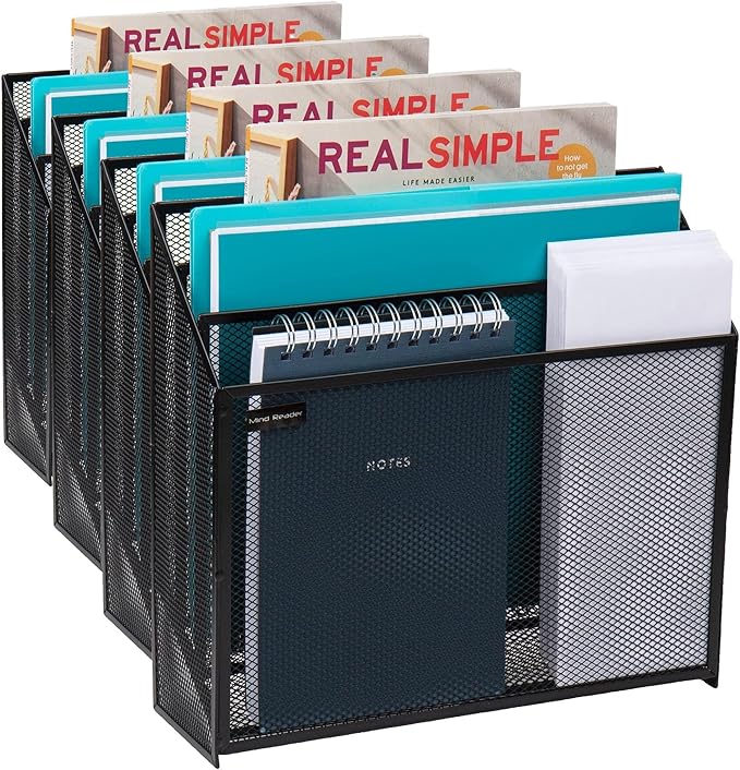 Mind Reader Metal Mesh File Organizer, Black | 3-Tier | Desktop | Modern Style | Pack of 4