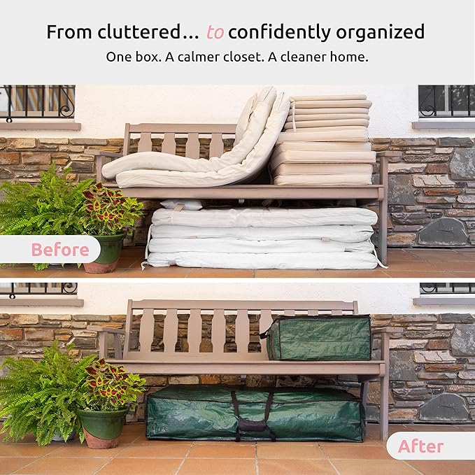 Compactor Heavy-Duty Storage Bags, Vacuum Storage Bag with Outdoor Storage Box, Waterproof Bag for Dining and Patio Chair Cushions, All-in-one Outdoor Storage Solution (Green, XXX-Large)