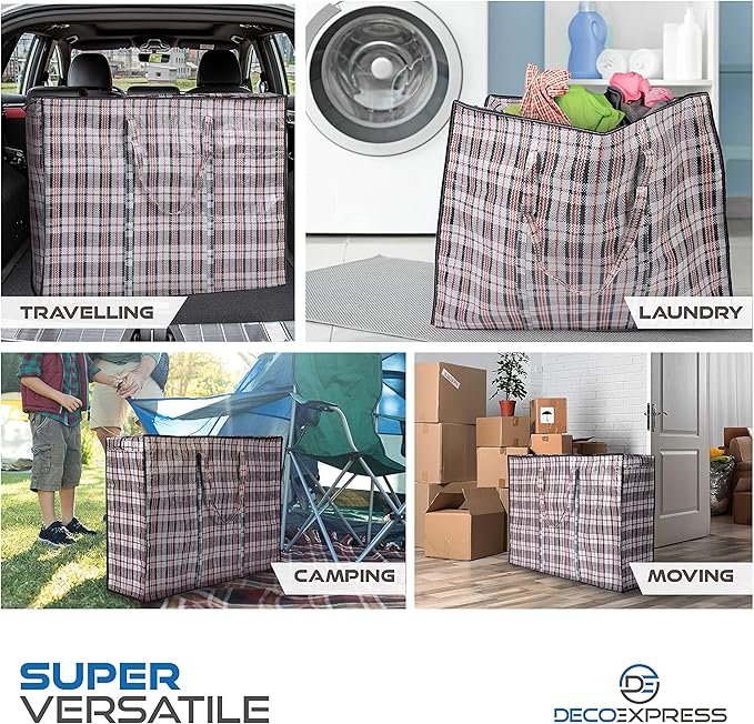 8 Pack Heavy Duty Moving Bags with Strong Zipper & Carrying Handles, 107L/ 28 gal Large Durable Clothes Storage Totes, 88 lbs Packing Moving Boxes, Closet Organizers and Storage (29.9x23.2x29.4 IN)