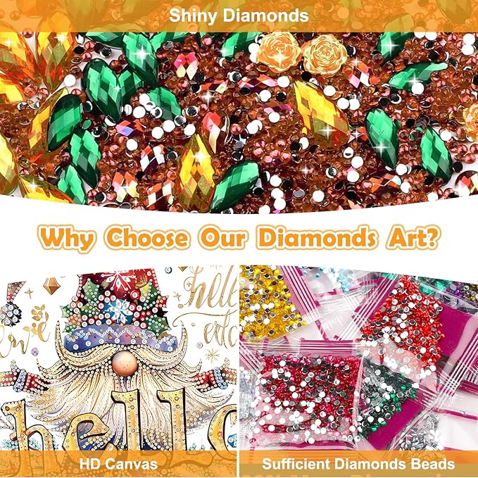 NEWENMO Christmas Diamonds Painting Kits for Adults Beginner DIY 5D Gnome Diamond Art Paint with Special Shape Diamonds, Full Drill Doodle Style Diamonds Painting Kit for Home Wall Decor 12x12Inch