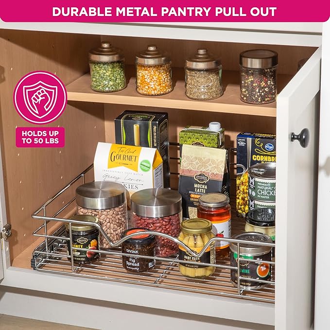 HOLDN’ STORAGE Pull Out Cabinet Organizer, Slide Out Drawer for Kitchen Cabinets & Pantry, Roll Out Shelf for Pots, Pans & Under Sink Storage, Heavy-Duty Full-Extension, 22" W x 21" D x 5" H