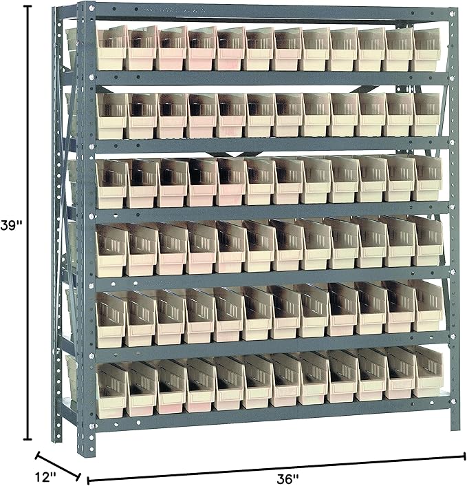 Quantum Storage Systems 1239-100IV Solid Heavy Duty 7 Shelves 72 Economy Ivory Bins 39" H x 36" W x 12" D