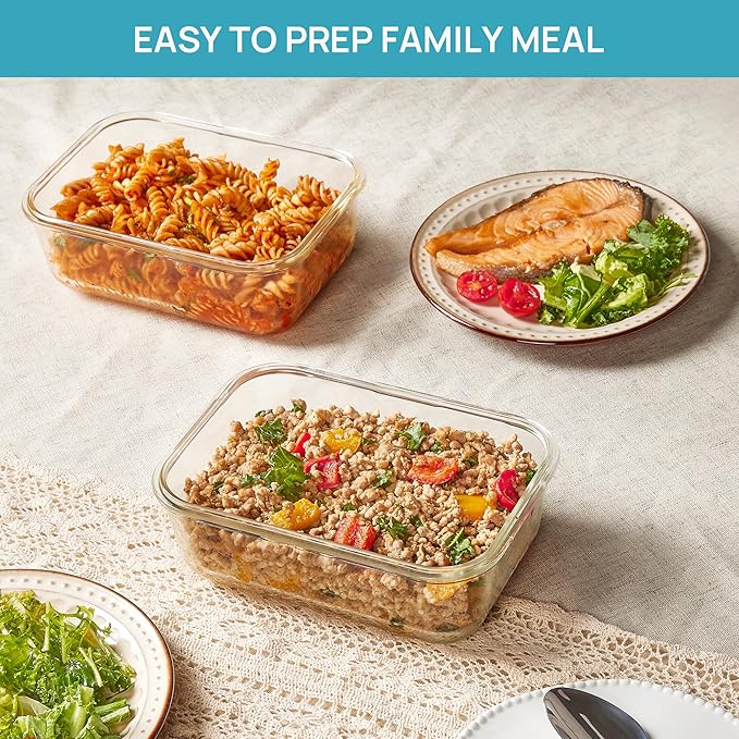 Vtopmart 35+22+63oz Glass Food Storage Containers with Lids, Airtight Reusable Meal Prep Lunch Container Set, Safe for Oven, Microwave, Freezer, and Dishwasher
