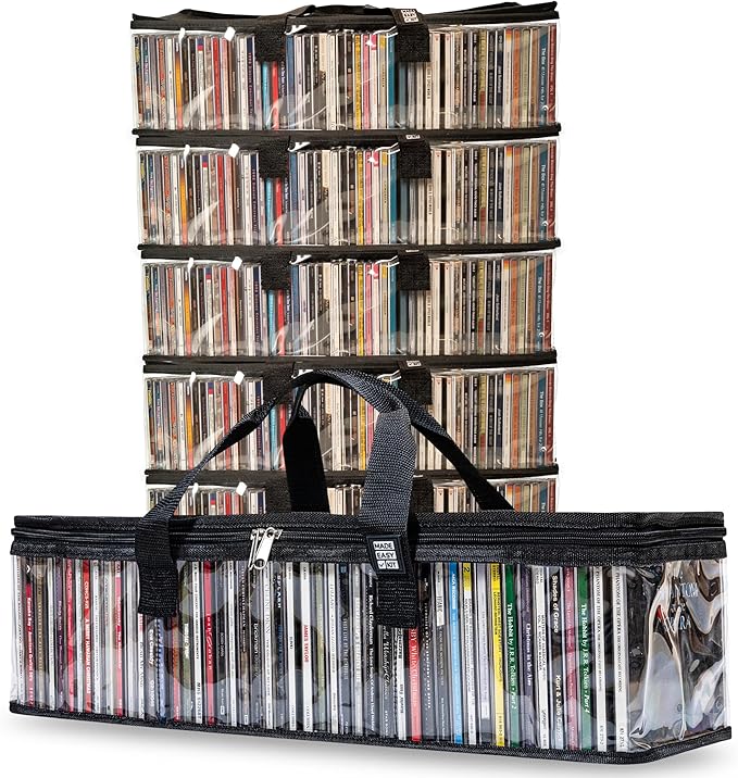 Made Easy Kit CLEAR VIEW Media Storage Bag for CDs, & Video Game Cases- Protect your Collection & Preserve the Quality of your Cases - Stackable, Space-Saving, Fits 50 (Black CD, 6-Pack)