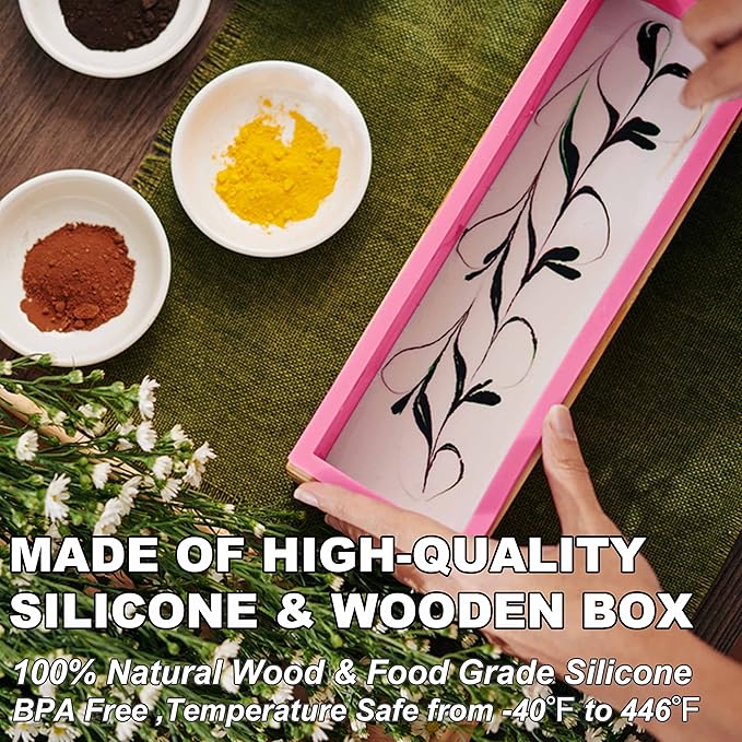 Lerykin Rectangular Soap Mold - 42oz Flexible Silicone Loaf Soap Mold with Wood Box for Making Craft Soap Homemade DIY Tool