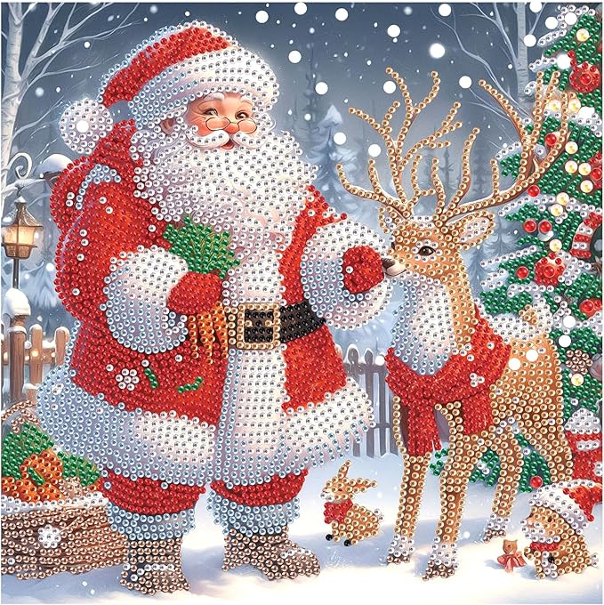 Diamond Art Painting Kits for Adults, Christmas Santa Claus 5D Special Shape Diamond Art Kits for Beginners, Crystal Rhinestones Diamond Art Painting for Home Wall Christmas Decor Gift 12×12inch