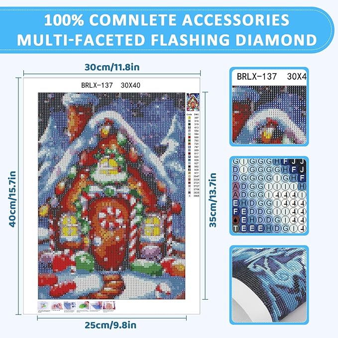 Skyboda Christmas Diamond Art Kits for Adults Beginners, Christmas Candy House Diamond Painting Kits for Adults,5D Full Drill DIY Diamond Dot Gem Art Kit Wall Home Decor Arts Craft 12x16 inch