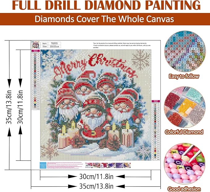 Christmas Gnome Candle Diamond Art Painting Kits for Adults, Winter Diamond Painting Kits for Adults Beginners, 5D DIY Full Drill Diamond Dot Gem Art Kits for Adult, Home Wall Decor 13.8x13.8 Inch