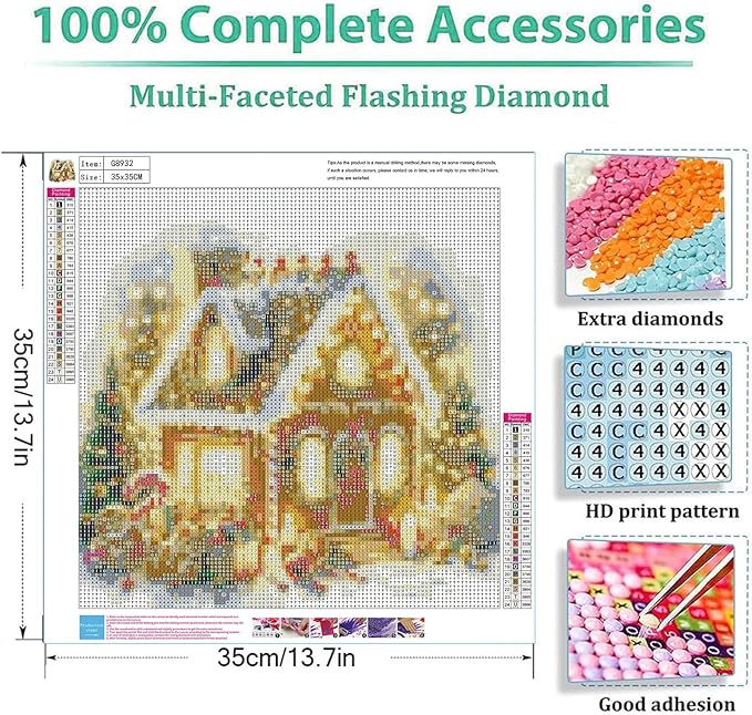 cviokrdu Christmas Diamond Art Kits for Adults, Candy House Diamond Painting Kits for Adults, Christmas Round 5D Gem Painting Kit Arts for DIY Crafts Gift Home Wall Decor 14x14inch