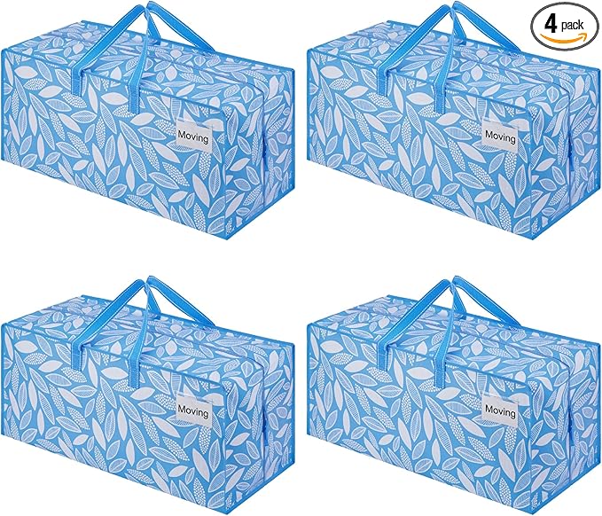 VENO 4 Pack Heavy Duty Moving Bags with Backpack Straps, Zippers & Handles, Extra Large Packing Bags for College Dorm Essentials, Moving Supplies Alternative to Cardboard Moving Boxes