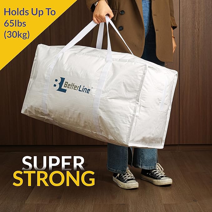 Heavy Duty Moving and Storage Bag - 29"x13"x15" Inches Tote with Reinforced Handles - Holds up to 65 lbs. - Tear and Water Resistant - Multi-Purpose and Foldable Double Zipper Polypropylene Bag