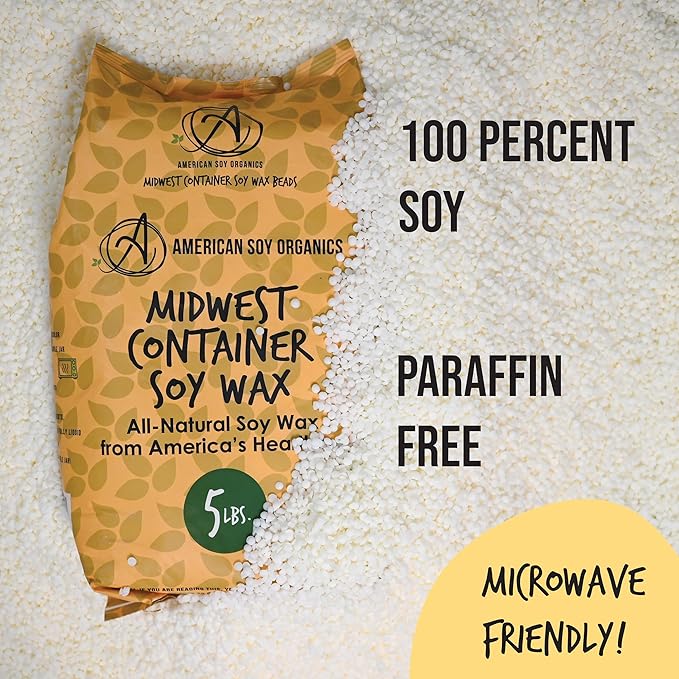 American Soy Organics 100% Midwest Soy Wax Beads for Candle Making - Natural Candle Making Supplies - Paraffin-Free, Beeswax-Free Candle Wax for Container Candles, Tealights and Wax Melts, 5 lbs