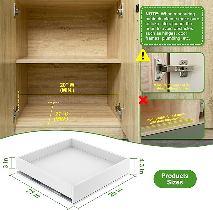 MyLifeUNIT Wooden Pull Out Drawers for Cabinets, 20"W Fully Assembled Pull-Out Cabinet Organizer Shelves, Soft Close Slide Out Drawer for Kitchen Cabinet