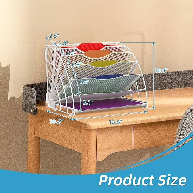SUPEASY Fan Shaped Desk File Organizer, 6 Compartments for Filing Paper Bills, Letters, Desk Accessories for Workspace, School, Office, Waiting Room, Classroom Storage, White