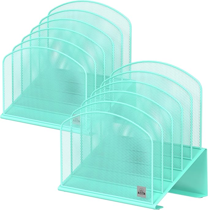 Delifox Inclined Desk File Organizer,Vertical File Folder Holder Stand Metal Rack File Sorter for Office Classroom Desktop Organization