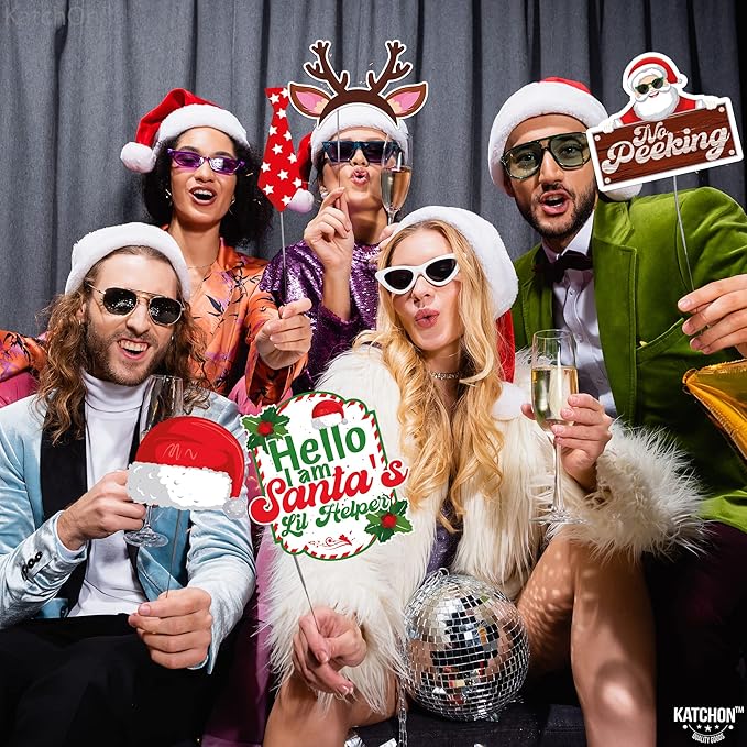 KatchOn, 35 Pcs Huge Christmas Photo Booth Props Kit, DIY | Christmas Decorations Indoor | Holiday Photo Booth Props for Photoshoot Selfie Xmas Decorations | Navidad Decoración