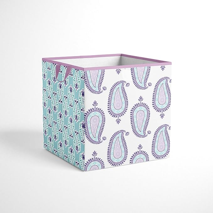 Bacati - Small Storage Tote Paisley Isabella Purple/Lilac/Aqua Girls 10 x 10 x 10 inches