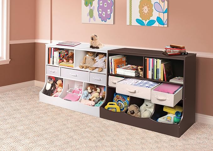 Badger Basket Combo Toy Storage Organizer and Bookshelf - Kids Storage Unit with 3 Removable Baskets, Open Shelves, Top Display Surface - White