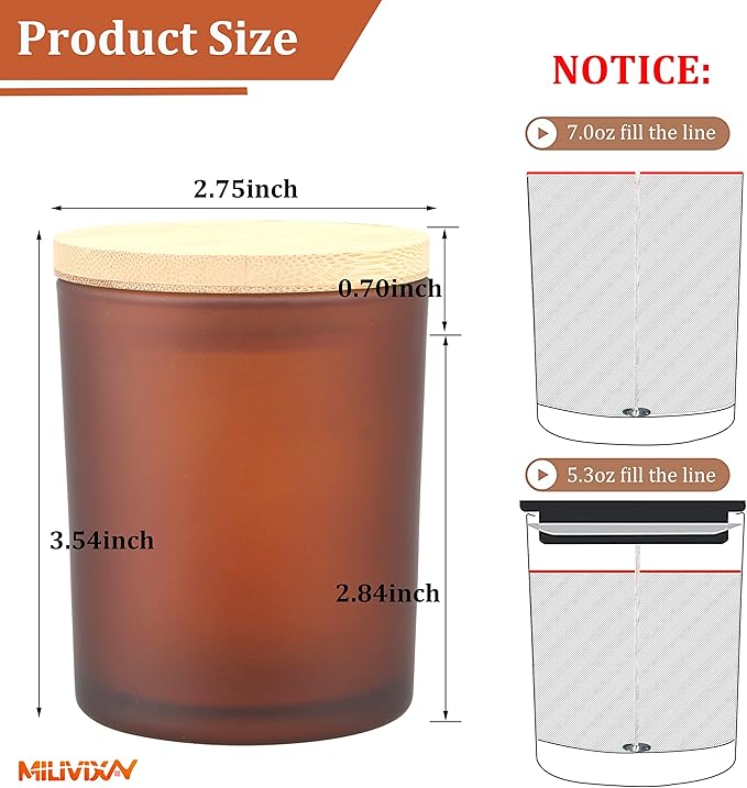 MILIVIXAY 20 Pack 7 OZ Frosted Amber Thick Glass Candle Jars with Lids - Bulk Empty Candle Jars for Making Candles - Spice, Powder Containers.